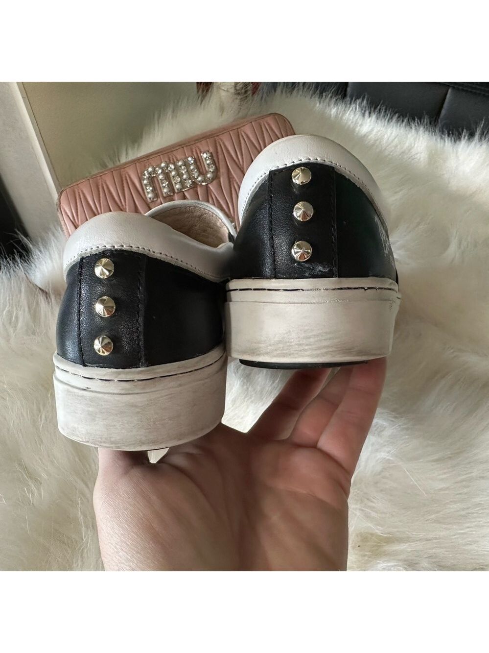 FENDI KARLITO STUDDED LEATHER SLIP ON SNEAKERS WOMENS 37 7 DESIGNER RARE - Picture 8 of 12